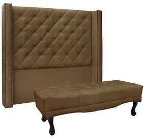 Cabeceira Cama Box Solteiro 90cm e Recamier Vicenza Suede S04 - D'Rossi - Caramelo