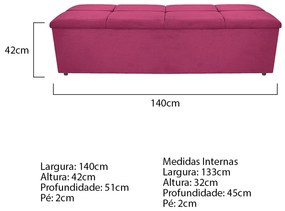 Calçadeira Munique 140 cm Casal Corano Pink - ADJ Decor