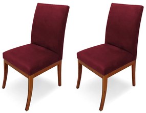 Conjunto 2 Cadeiras Raquel para Sala de Jantar Base de Eucalipto Suede Bordô