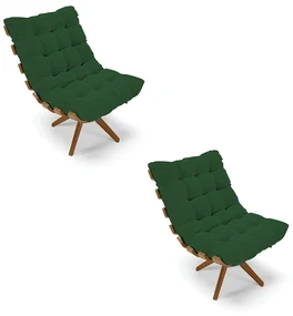 Poltrona Giratoria Costela Kit 2 Veludo Base de Madeira MA30 M11 - D'Rossi - Verde
