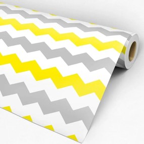 Papel de Parede Chevron Amarelo Cinza e Branco 0.52m x 3.00m