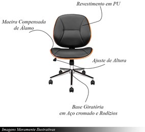 Cadeira de Escritório Office Sintra Giratória e Regulagem de Altura Pu Preto G56 - Gran Belo