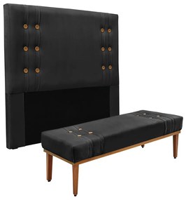 Cabeceira Cama Box Queen 160cm e Recamier Gênova Veludo Preto S04 - D'Rossi