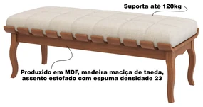Banco Decorativo Sala de Estar Fiord 160cm Linho Bege G42 - Gran Belo