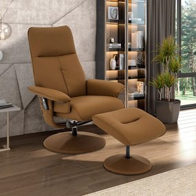 Poltrona de Massagem Reclinável e Giratória Arizona com Apoio de Pés Pu Caramelo G56 - Gran Belo