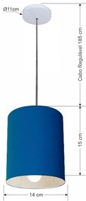 Lustre Pendente Cilíndrico Vivare Md-4200 Cúpula em Tecido 14x15cm - Bivolt - Azul-Marinho - 110V/220V