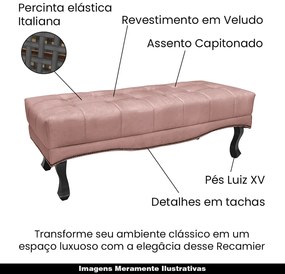 Recamier Decorativo 160cm Loewe Veludo Pés de Madeira Rosa G63 - Gran Belo