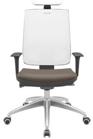 Cadeira Office Brizza Tela Branca Com Encosto Assento Vinil Marrom Autocompensador 126cm - 63277 Sun House