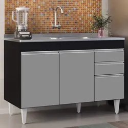 Balcão Gabinete com Pia Inox 120cm Michigan Preto/Cinza - Lumil