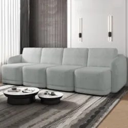 Sofá Cama Casal para Sala 436cm Polska Z08 Boucle Cinza Claro - Mpozen