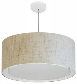 Lustre Pendente Cilíndrico Duplo Md-4296 Cúpula em Tecido 55x30cm Rustico Bege - Bivolt