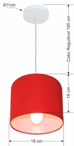 Lustre Pendente Cilíndrico Vivare Md-4046 Cúpula em Tecido 18x18cm - Bivolt - Vermelho - 110V/220V