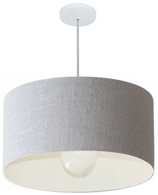 Lustre Pendente Cilíndrico Vivare Md-4208 Cúpula em Tecido 55x30cm - Bivolt - Rustico-Cinza - 110V/220V