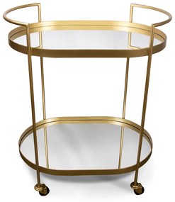 Carrinho Bar Decorativo Oval Dourado com Espelho Prata - D'Rossi