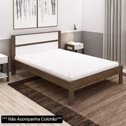 Cama de Casal Madeira CM8005 Nogal/Branco - Tecno Mobili