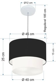 Pendente Cilíndrico Preto e Branco MJ-4350 Para Mesa de Jantar e Estar