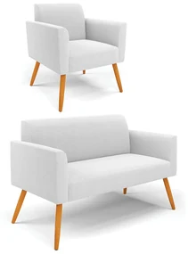 Namoradeira e Poltrona PĂ© Palito Castanho Marisa BouclĂŞ Off White D03 - D'Rossi