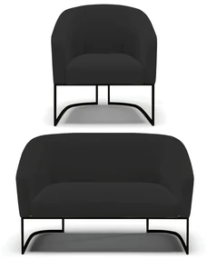 Sofá Namoradeira e Poltrona Base Industrial Preto Stella Veludo Preto D03 - D'Rossi