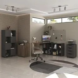 Conjunto Escritório Home Office 4 Peças Mity A06 Ipê/Preto - Mpozenato