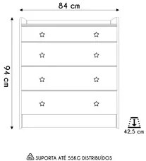Cômoda Infantil com Trocador 4 Gavetas Doce Sonho Rosa - Qmovi