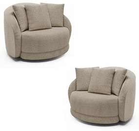 Kit 2 Poltronas Decorativas Base Giratória Galáxia com Almofadas Boucle Bege G45 - Gran Belo