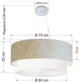 Pendente Cilíndrico Rustico Bege e Branco MJ-4179 Para Mesa de Jantar e Estar