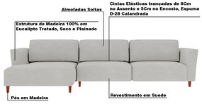 Sofá 370cm com Chaise Esquerda Franz Suede Cinza G52 - Gran Belo