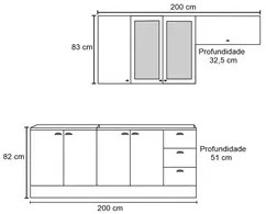 Cozinha Modulada Completa 280cm 5 Peças 8 Portas 3 Gavetas Liana H02 B