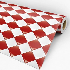 Papel de Parede pastilha xadrez vermelha e branca 0.52m x 3.00m