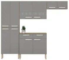 Cozinha Compacta Com Balcão 221cm Vivian Freijó/Gris Z06 - Mpozenato