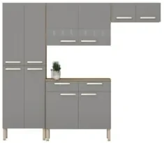 Cozinha Compacta Com Balcão 221cm Vivian Freijó/Gris Z06 - Mpozenato