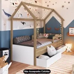 Cama Infantil Casinha Com 2 Gavetas Infix C06 Branco/Aveiro - Mpozenat