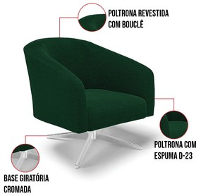 Poltrona Decorativa Base Giratória Cromada Stella Bouclê Verde D03 - D'Rossi