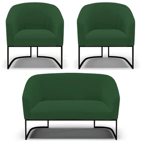 Namoradeira e 2 Poltronas Industrial Preto Stella Veludo D03 - D'Rossi - Verde