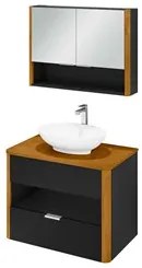 Gabinete de Banheiro com Espelho Torino B02 Preto/Naturalle - Mpozenat