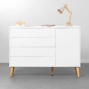 Cômoda Elfe 4 Gavetas e 1 Porta com Pés Retrô Natural – Branco Fosco