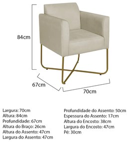 Poltrona Decorativa Andréia Base X Dourada Sintético