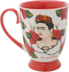 Caneca Porcelana Rococó Frida Kahlo Face Red Roses