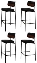Banqueta Alta Bar Estofada Kit 4 Ella M25 Linho Preto/Marrom - Mpozena