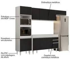 Armário de Cozinha Modulada 4 Peças CP10 Balcão Branco/Preto - Lumil