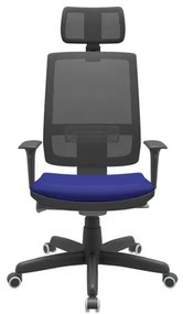 Cadeira Office Brizza Tela Preta Com Encosto Assento Aero Azul Autocompensador Base Standard 126cm - 63330 Sun House