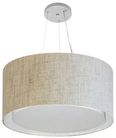 Lustre Pendente Cilíndrico Duplo Md-4300 Cúpula em Tecido 50x30cm Rustico Bege - Bivolt