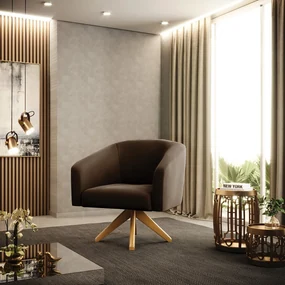 Poltrona Decorativa Giratória MA30 Kit 2 Stella Suede D03 - D'Rossi - Marrom