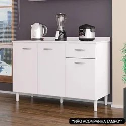 Balcão Gabinete Para Pia 120cm 3 Portas Sem Tampo Branco - Poquema