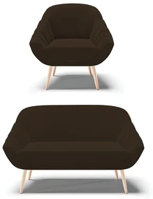 Kit 01 Namoradeira 02 Lugares e 01 Poltrona Giovana Suede Pés Palito Natural - D'Rossi - Marrom