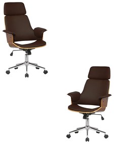 Kit 2 Cadeira de Escritório Home Office Decorativas Casemiro PU c/Regulagem de Altura Base Giratória Marrom G56 - Gran Belo