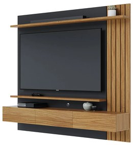 Painel TV 70 Pol 180cm Bancada Suspensa Ripado Luca Noce Milano/Preto Fosco C04 - D'Rossi