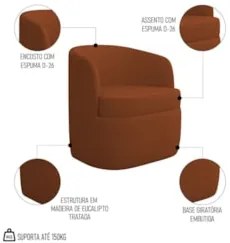 Kit 2 Poltronas Giratória Decorativa para Sala Dandara Z08 Boucle Terr