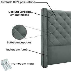 Cabeceira Cama Box Queen 160cm e Recamier Vicenza Veludo Cinza S04 - D'Rossi