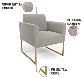 Poltrona Sala de Estar Industrial Dourado Marisa Bouclê Cinza D03 - D'Rossi